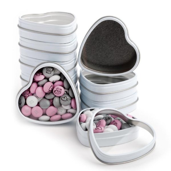 M&M's Personalized White Heart Wedding Favour Tins