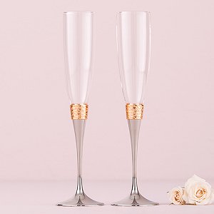 Engraved Wedding Champagne Flutes - Gold Hammered