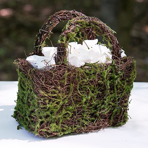 Wedding Reception Decor Moss And Wicker Basket