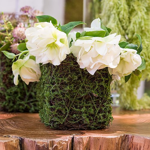 Wedding Reception Decor Moss And Wicker Mini Planters